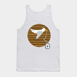 Funny seagull fleeing with compass in beak Tank Top